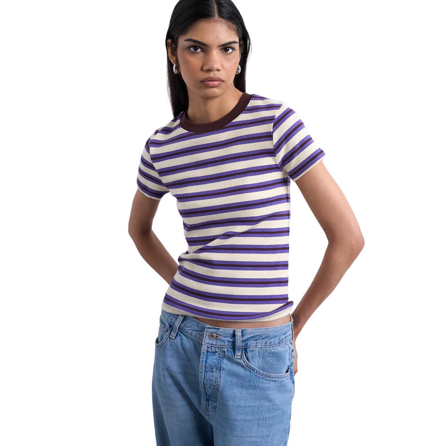 TOPSHOP Sally SS Stripe Rib Short Tee